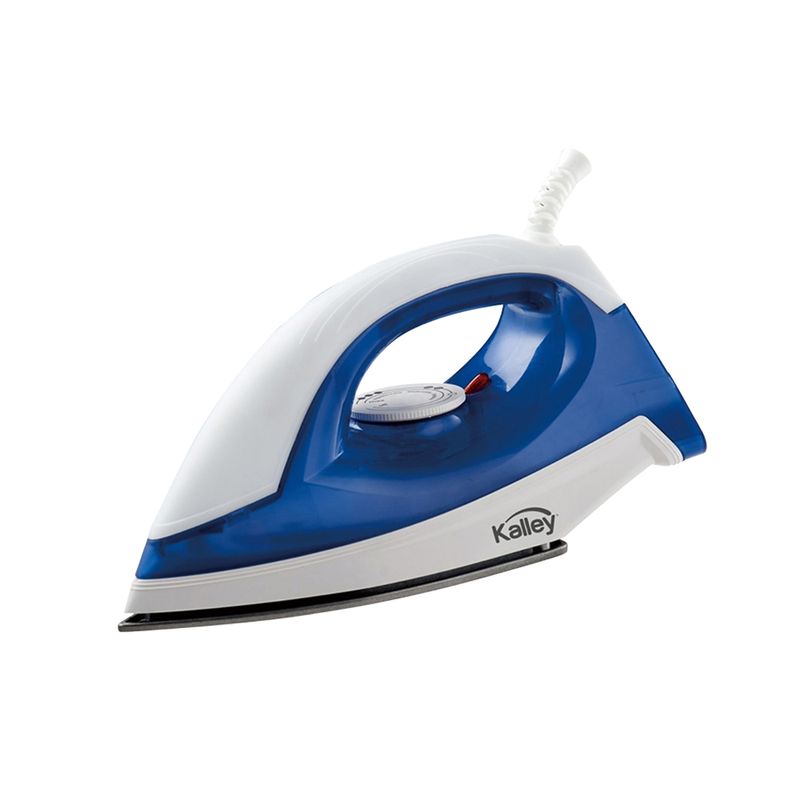 Plancha-Kalley-K-MPS100P-azul-y-blanca-con-suela-antiadherente-diseño-ergonomico-y-control-de-temperatura.