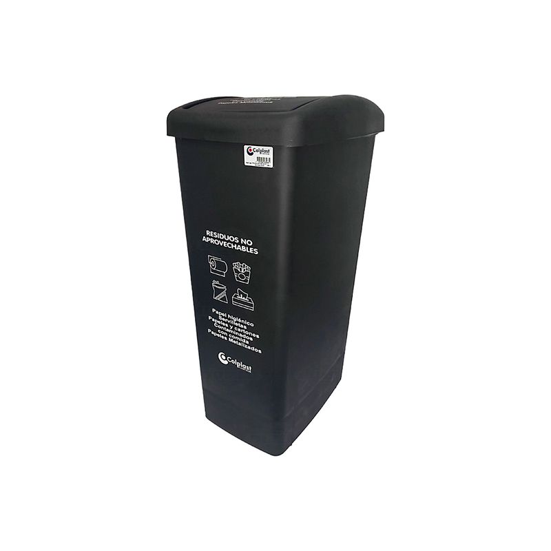 Papelera-55-litros-tapa-plana-Negra-Colplast