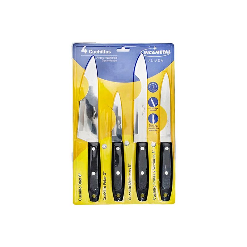 Set 4 Cuchillos De Cocina Cheff Todo Acero Inoxidable