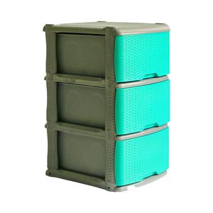 Mueble Organizador Rattan 3 Niveles Gris - Verde Marino Rimo