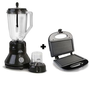 Combo Licuadora Pulso y Picatodo 2 velocidades + Sanduchera Pannini Negra Home Elements