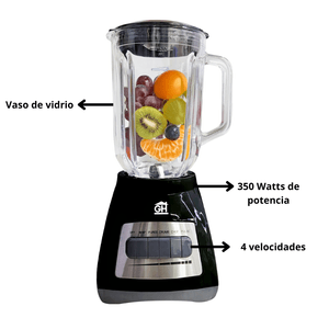 Licuadora 4 velocidades Negra Vaso de Vidrio GH