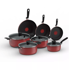 Batería Colors 11 piezas Rojo Con Tapa De Vidrio Imusa