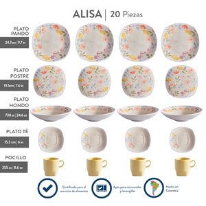 Vajilla 4 puestos 20 piezas alisa Vajillas Corona