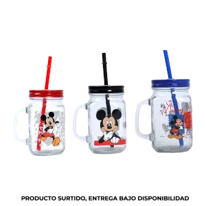Vaso Vidrio Pitillo 500Ml Mickey Disney