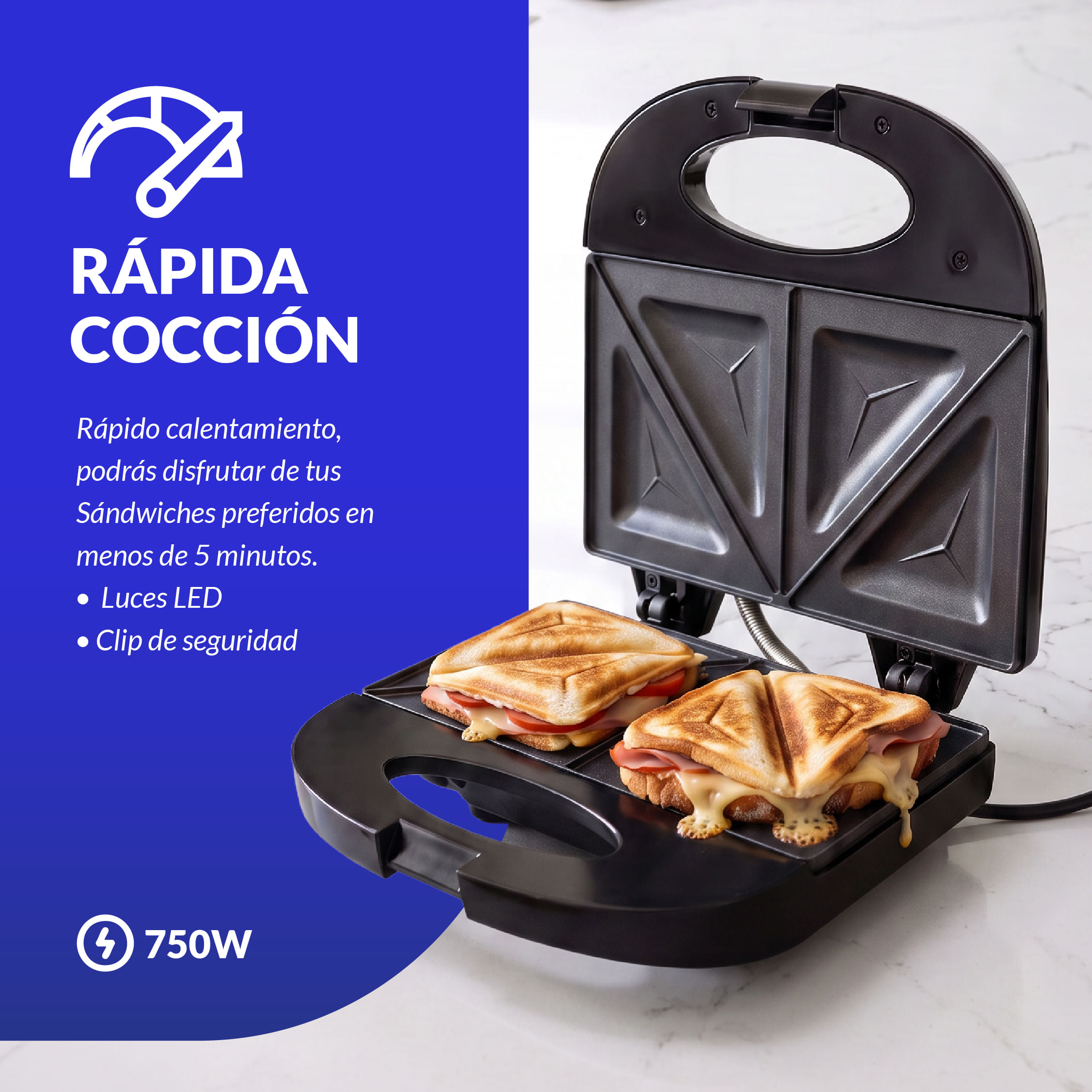 Sandwichera GH 750W coccion rapida